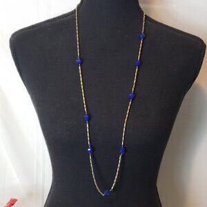 J Crew Necklace- Royal Blue & Brass 34' Long
